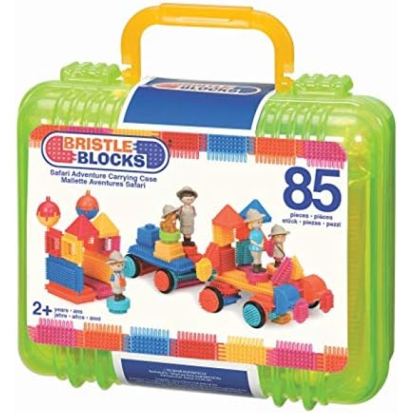 Bristle Blocks – STEM Interlocking Building Blocks – 85Pc Playset For Toddlers & Kids – Blocks & Toy Characters – Carry Case – 2 Years + – Safari Adventure Carrying Case