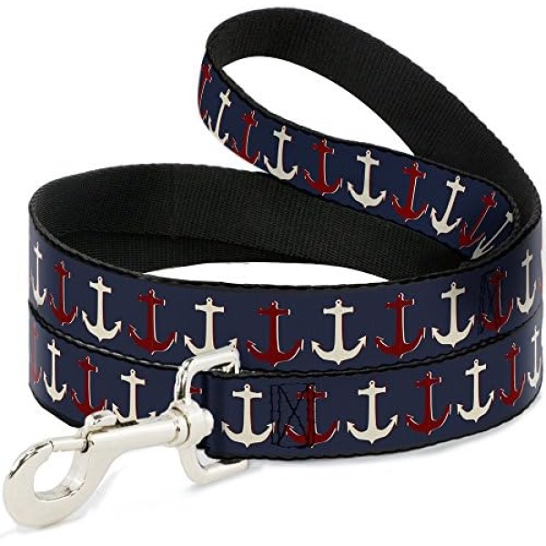 Buckle-Down Anchor3 C/U Navy/Red/Cream Pet Leash, 4' x 1.5"