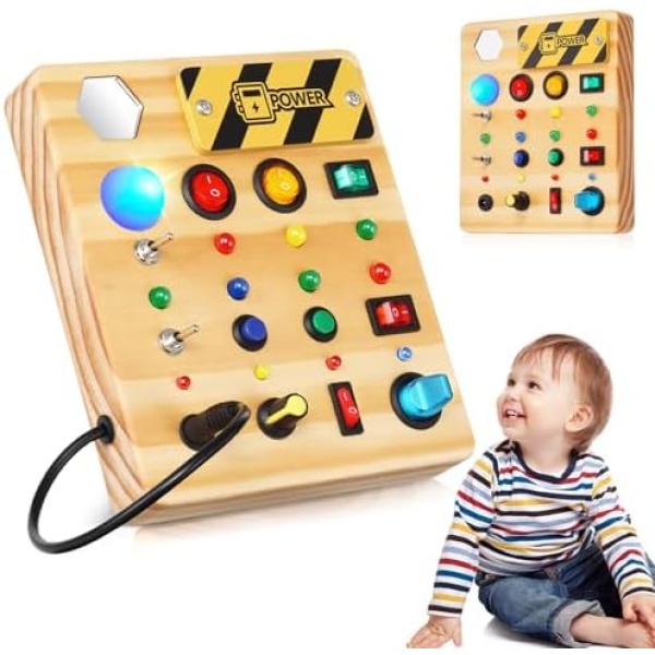 Busy Board for Toddlers 2-4 Led Switch Board Toddler Toys Montessori Toddler Busy Board with 12 Switch 12 LED Kids Christmas Birthday Gifts Montessori Toys for Toddlers 1 2 3 Year Old Boy