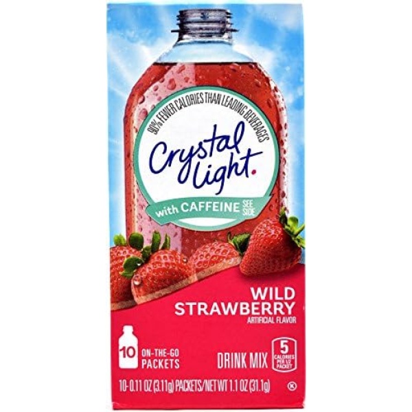 Crystal Light On The Go Wild Strawberry with Caffeine, 10 Packets (Pack of 4)