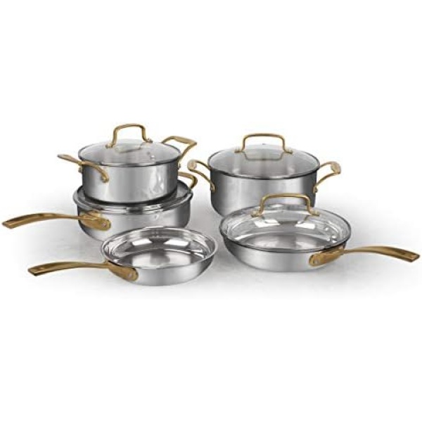 Cuisinart 71-9BGDC Metal Expressions 9 Piece Stainless Steel Cookware Set, Large, Silver/Gold