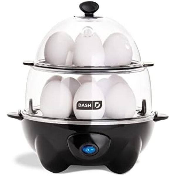 DASH Deluxe Rapid Egg Cooker for Hard Boiled, Poached, Scrambled Eggs, Omelets, Steamed Vegetables, Dumplings & More, 12 capacity, with Auto Shut Off Feature - Black