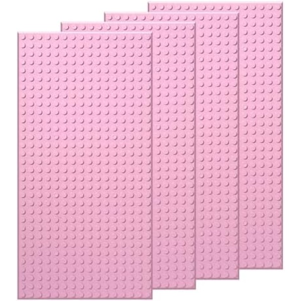 EKIND 4 PCS Classic 5" x 10" Building Baseplates, Compatible with Major Brands Toy Bricks, Encourage Logic & Creativity Through Play, Ideal STEM Activities for Children (Pink)