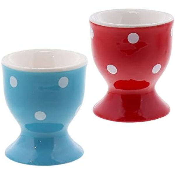 Egg Cup Polka Dot Soft Boiled Egg Holder - Set of 2 (Red Blue)