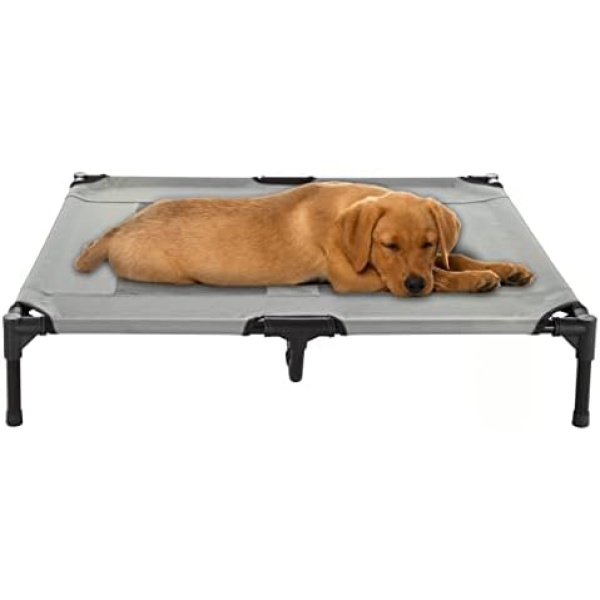 Elevated Dog Bed - 36x29.75-Inch Portable Pet Bed with Non-Slip Feet - Indoor/Outdoor Dog Cot or Puppy Bed for Pets up to 80lbs by PETMAKER (Gray)