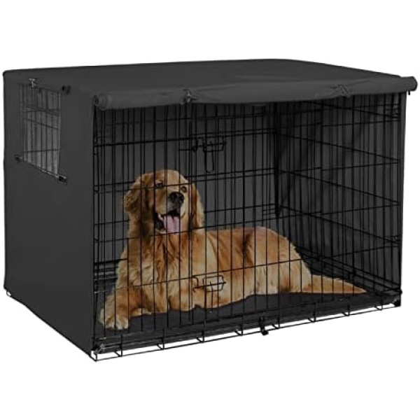 Explore Land 42 inches Dog Crate Cover - Durable Polyester Pet Kennel Cover Universal Fit for Wire Dog Crate 1(Black)