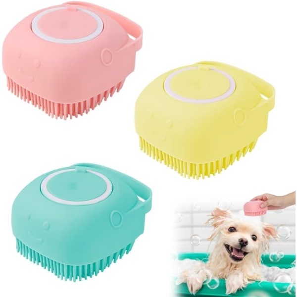 FANKUTOYS 3pcs Pet Bath Massage Brush, Dog Cat Pet Puppy Bath Brush Scrubber, Pet Clean Brush Shampoo Dispensing Soft Silicone Grooming Deshedding Cleaning Washing Hair Fur Comb For Dogs And Cats