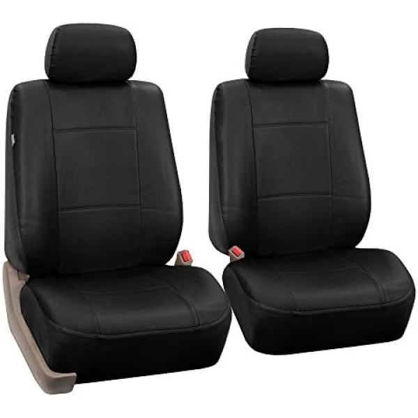 FH Group PU002BLACK102 Black Faux Leather Front Bucket Seat Cover, Set of 2 (Airbags Ready)