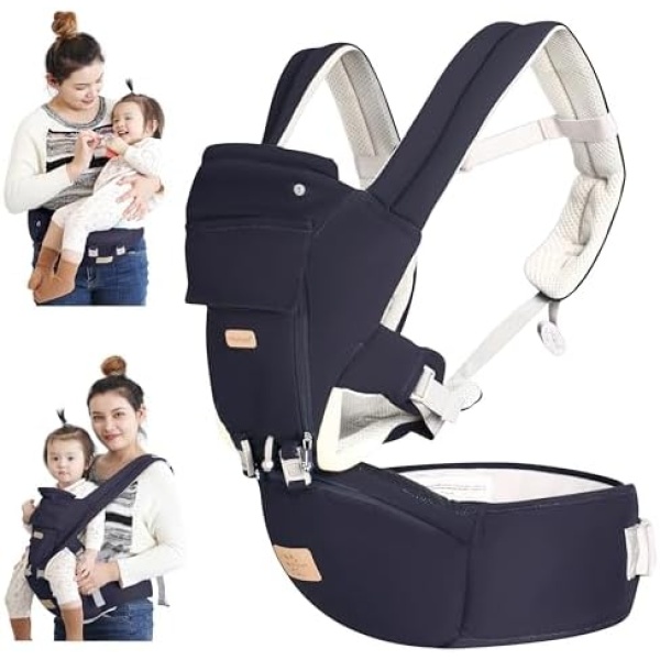 FRUITEAM 6-in-1 Baby Carrier, Baby Hip Carrier, One Size Fits All - Adapt to Newborn (Navy)