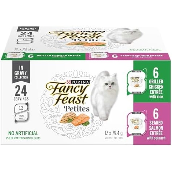 Fancy Feast Petites Wet Cat Food, in Gravy Collection Variety Pack - 79.4g Tray (12 Pack)