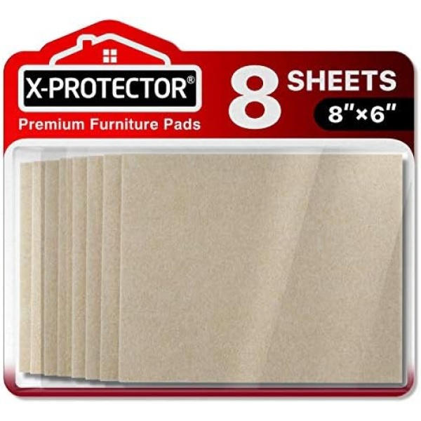 Felt Furniture Pads X-PROTECTOR - 8 Pack Premium 8”x6” Heavy Duty 1/5” Felt Sheets! Cut Furniture Felt Pads for Furniture Feet You Need – Best Furniture Pads for Hardwood Floors!