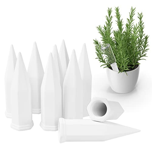 Finderomend 10 Pack Plant Watering Stakes Automatic Plant Waterers for Vacations, Indoor Plant Watering Device Terracotta Watering Spikes Self Watering for Wine Bottles (White)