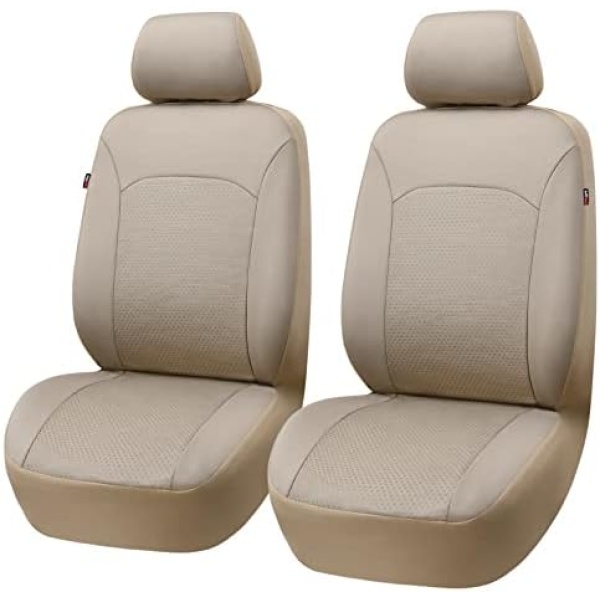 Flying Banner Car Seat Covers Front Seats Rear Bench Polyester car seat Protectors Easy installations Rear Bench Split Classic Man Lady Truck (Front Set - Low Back - Neoprene, Solid Beige)