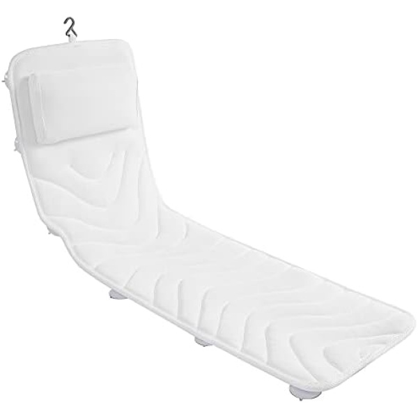 Full Body Bath Pillow, Non-Slip Bath Cushion for Tub, Luxury Spa Bathtub Mattress for Head Neck Shoulder and Back Rest Support，Comfortable Hot Tub Accessories – 50"x 15" (White-Full Body Bath Pillow)