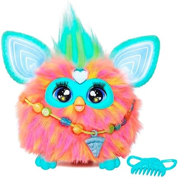 Furby Coral, 15 Fashion Accessories, Interactive Plush Toys for 6 Year Old Girls & Boys & Up, Voice Activated Animatronic (English Version)