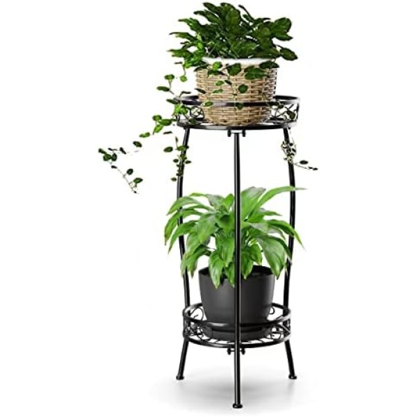 H HOMEXIN Plant Stand Indoor Outdoor, 2 Tier Tall Metal Plant stand 27 " Plant Holder Rack Heavy Duty Rustproof Decorative Plant Shelf for Corner Garden Balcony Patio Lawn office