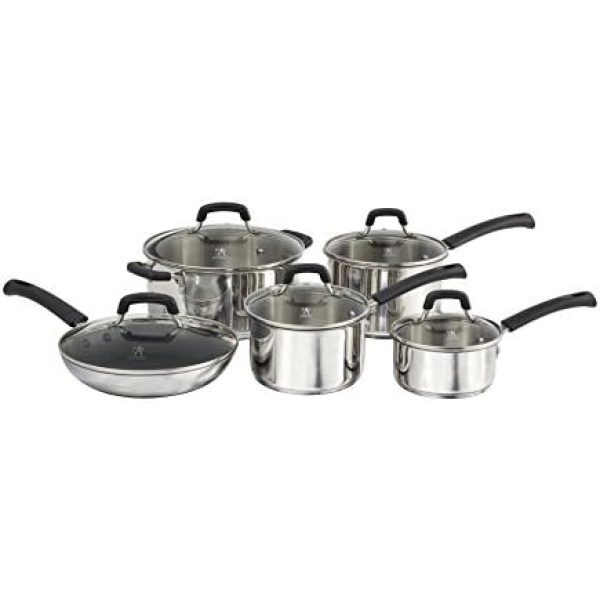 HENCKELS Kitchen Elements 10 Piece Stainless Steel Cookware Set, Silver, Regular