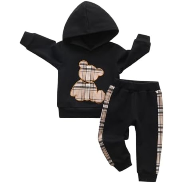 Infant Baby Boys Hoodie Clothes Sets Bear Embroidery Long Sleeve Hoodie Sweatshirt and Pants Outfits