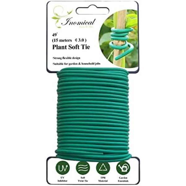 Inomical 49.2 feet Soft Plant Wire Twist Tie for Home,Farm - Green TPR Coated, Ideal for Tomatoes and Vines(Diameter - 3.0MM)