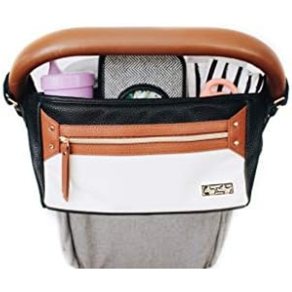 Itzy Ritzy Adjustable Stroller Caddy/Organizer - Stroller Organizer Bag Featuring Front Zippered Pocket, 2 Built-In Interior Pockets & Adjustable Straps to Fit Nearly Any Stroller (Coffee and Cream)