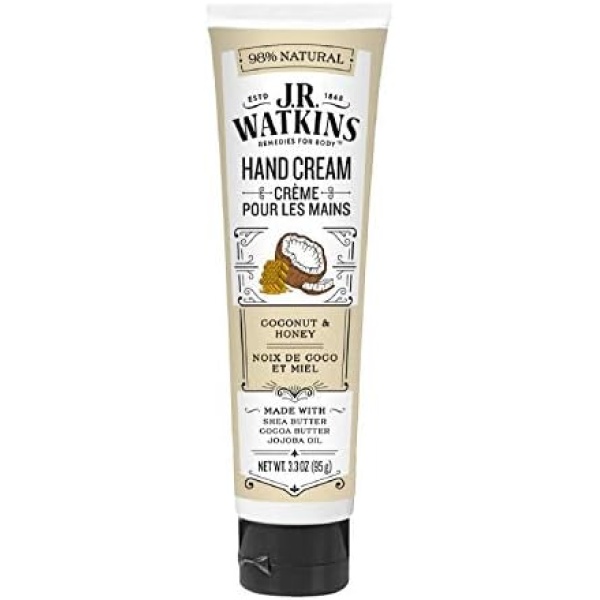 J.R. Watkins Coconut Natural Moisturizing Hand Cream, Hydrating Hand Moisturizer with Shea Butter, Cocoa Butter, and Avocado Oil, USA Made and Cruelty Free, 95 Grams