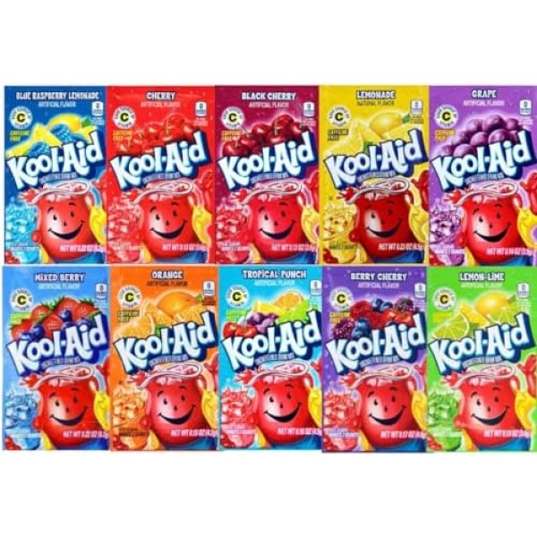 Kool-Aid Drink Mix 10 Flavours Value Pack 3.6g Makes 2 Quarts Each, Zero Calories