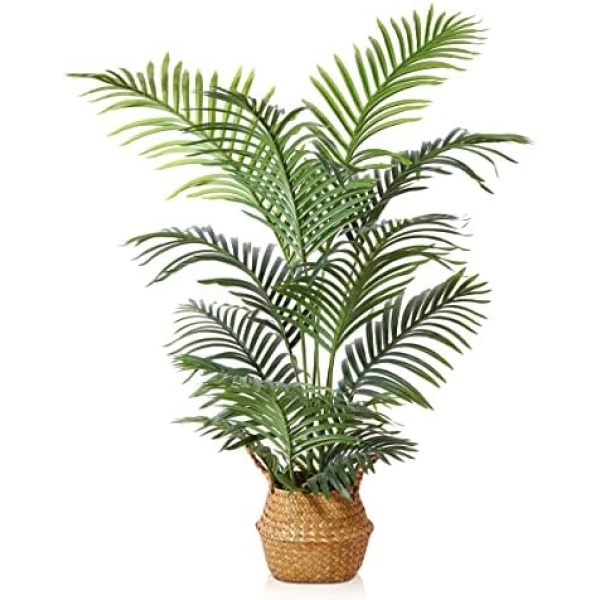 LOMANTO Fake Majesty Palm Plant 4Ft Artificial Plants for Home Decor Indoor Faux Palm Trees in Pot Fake Tropical Plants for Housewarming Gift 1Pack