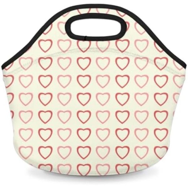 Lakiniss Neoprene Lunch Bag Valentine's Day Hollow Heart Reusable Tote Bags Cooler Thermal Meal Tote Kit Waterproof Food Carrying Lunch Handbag for Women Men Adult Work Gifts Picnic