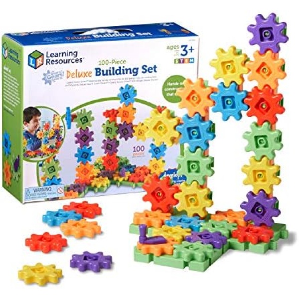 Learning Resources Gears! Gears! Gears! 100-Piece Deluxe Building Set, STEM Construction Toy Set, 100 Pieces, Ages 3+, Multicolored (LER9162)