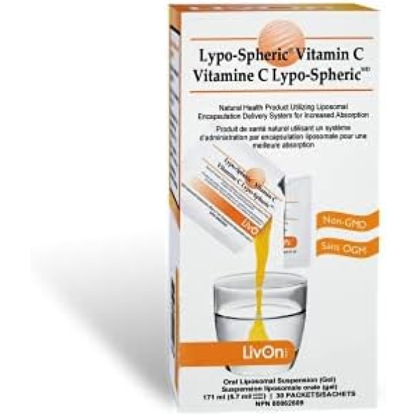 Lypo–Spheric Vitamin C – 1 Carton (30 Packets) – 1,000 mg Vitamin C & 1,000 mg Essential Phospholipids Per Packet – Liposome Encapsulated for Improved Absorption – 100% Non–GMO