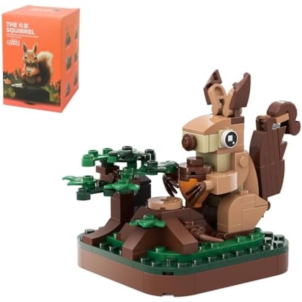 MEIEST Mini Animals Building Blocks Set,Land Animal Themed Collection Construction Building Bricks Toy,Cute Home Decors(4th Series) (Squirrel)