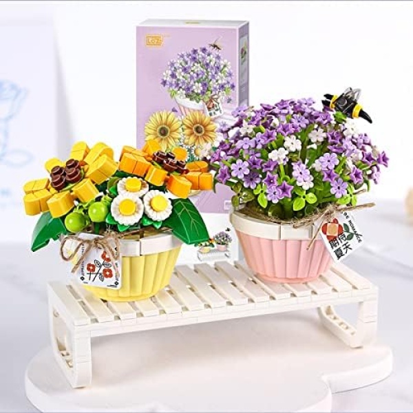 MEIEST Mini Building Blocks Bonsai Plant Model Set,2 in 1 Creative DIY Simulation Particle Flower Succulent Botanical Collection Construction Building Bricks Toy for Kids Adult Home Decor (Summer)