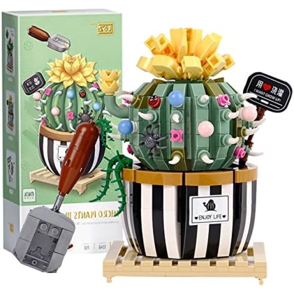 MEIEST Mini Bulbous Cactus Bonsai Building Blocks Set,Creative DIY Unique Decoration Home,Artificial Flowers Bouquet Plant Construction Building Bricks Toy (Cactus-2)