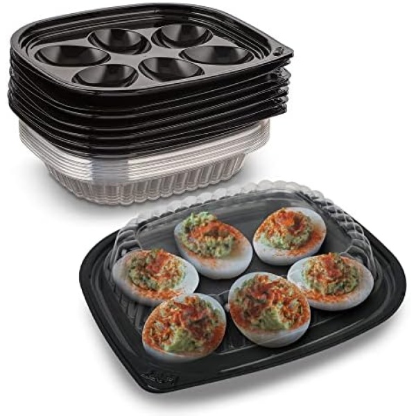 MT Products Plastic Deviled Egg Food Tray Six Egg Halves with Disposable Clear Lid - Deviled Egg Containers with Lid (12 Trays and 12 Lids) - Made in the USA