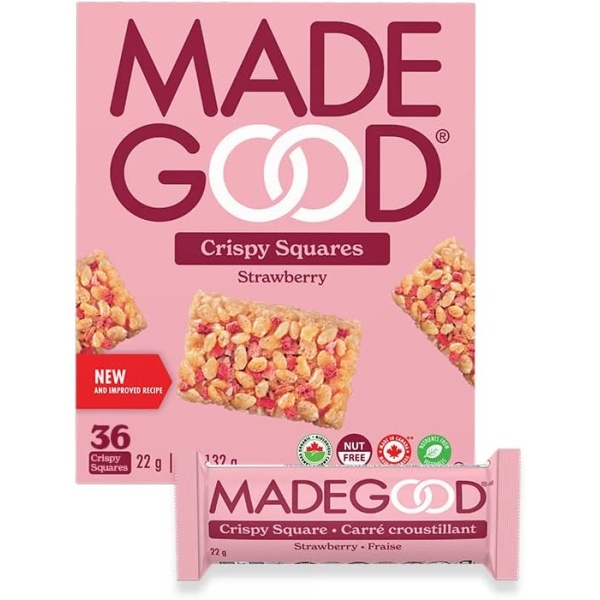 MadeGood Crispy Square, Strawberry, 22g (36 Squares) Gluten Free Snacks