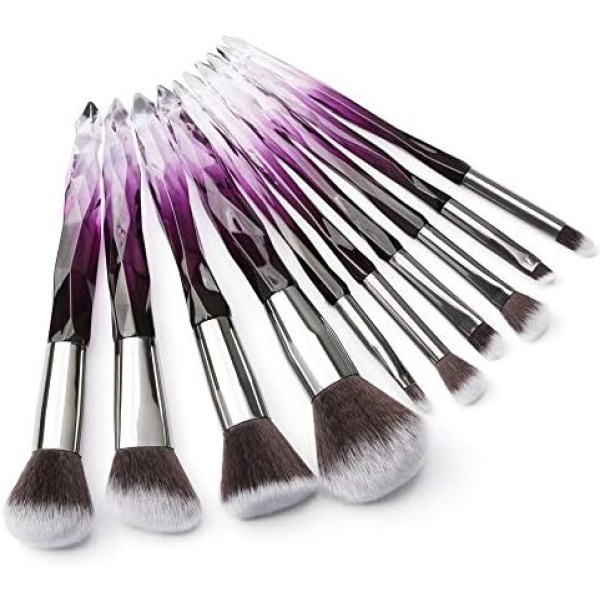 Makeup Brushes Crystal Handle Set, Tenmon 10 PCS Crystal Transparent Handle Kabuki Powder Foundation Brush Concealer Eye Shadow Eyeliner Eyebrow Brush (Purple)