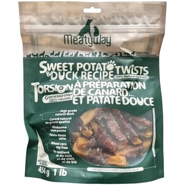 Meatyway Dog Treats (Duck & Sweet Potato Twist 454g) All-Natural Dog Jerky - 100% Additive-Free, One-Ingredient