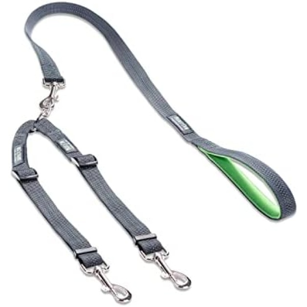 Mighty Paw Double Dog Leash, Two Dog Adjustable Length Dog Lead, Premium Quality No-Tangle Leash for 2 Dogs (with Handle, Grey)