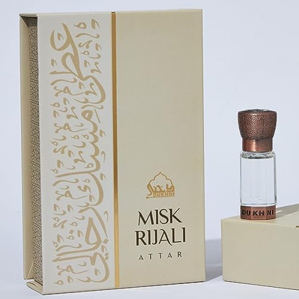 Misk Rijali Attar by Dukhni | Soft Silky White Musk | مسك رجالي عطر | Authentic Arabic Fragrance Oil | 100% Pure, Alcohol-Free, Halal | 1 bottle x 6ml