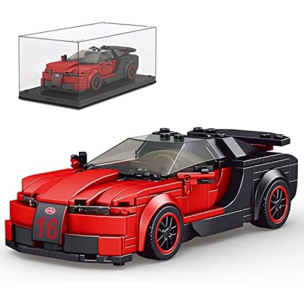 Mould King Speed Champions Bugatti Veyron Toy Cars Building Sets with Acrylic Display Case, 27027 Collectible Model Car Toys Building Blocks Kit, Speed Racing Model Cars for Adults Kids 8+ (370 Pieces)