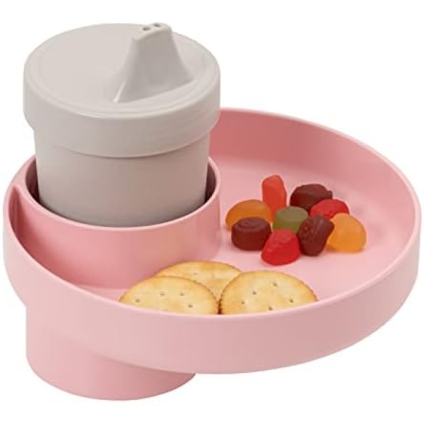 My Travel Tray/Round - USA Made. Easily Convert Your Current Cup Holder to a Tray and Cup Holder for use with Car Seats, Booster,Stroller and Anywhere You Have a Cup Holder! (Light Pink)