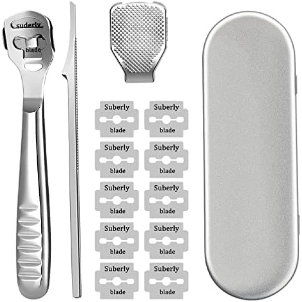 Nivofu Callus Shaver, Foot Care Pedicure Callus Remover foot file, Stainless Steel heel scraper for Removing Dead Skin and Hard Skin, Pedicure Tools Set with Case+10 replacement Blades