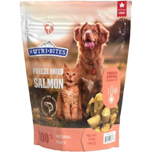 Nutri Bites - Freeze Dried Salmon Treats for Dogs and Cats, 14 OZ /400 g - Value Pack