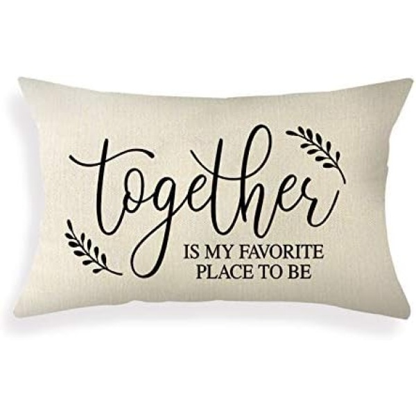 Ogiselestyle Farmhouse Pillow Covers with Together Quote 12x20 Inch Farmhouse Rustic Décor Lumbar Pillow Covers with Saying Housewarming Gifts Family Home Décor