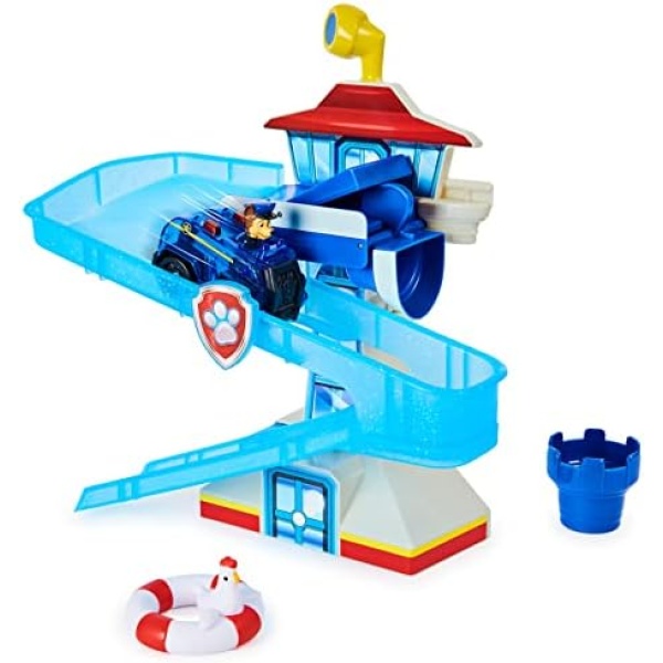 PAW Patrol, Adventure Bay Bath Playset with Light-up Chase Vehicle, Bath Toy for Kids Aged 3 and up