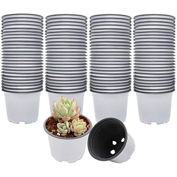 Plastic Plant Pot 100 Pack Flower Nursery Pots Starter Pot for Little Garden Plant Growing Pots to Repot Succulents and Small Plants (White)