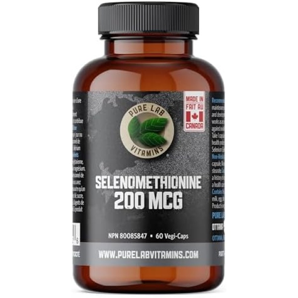 Pure Lab Vitamins | Selenium 200mcg Supplement | 60 Capsules | Thyroid Health Selenomethionine 200mcg | Immune System Booster for Adults and Thyroid Support for Men & Women | Antioxidant Supplement