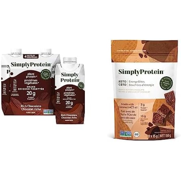 Ready-To-Drink Protein Shake, 20G Protein, Rich Chocolate, Plant-Based, Gluten-Free, Dairy-Free & Keto Energy Bites Peanut Butter Chocolate 150g