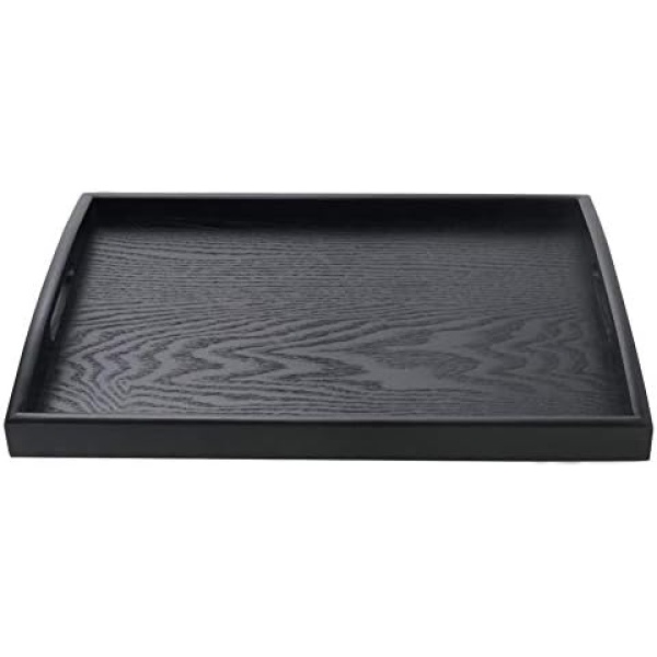 SILILUN Serving Tray Black Wood Tray Wooden Platter with Handle Easy Arrangement Breakfast Food Tray 15.7 x 11 x 1.57