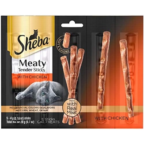 Sheba Meaty Tender Sticks with Chicken Cat Treats (5 Treats), 0.7 oz